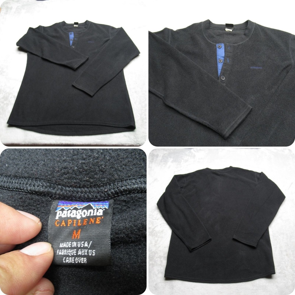Vintage Patagonia Capilene Shirt Mens Medium Black Long Sleeve USA Made 90s Base